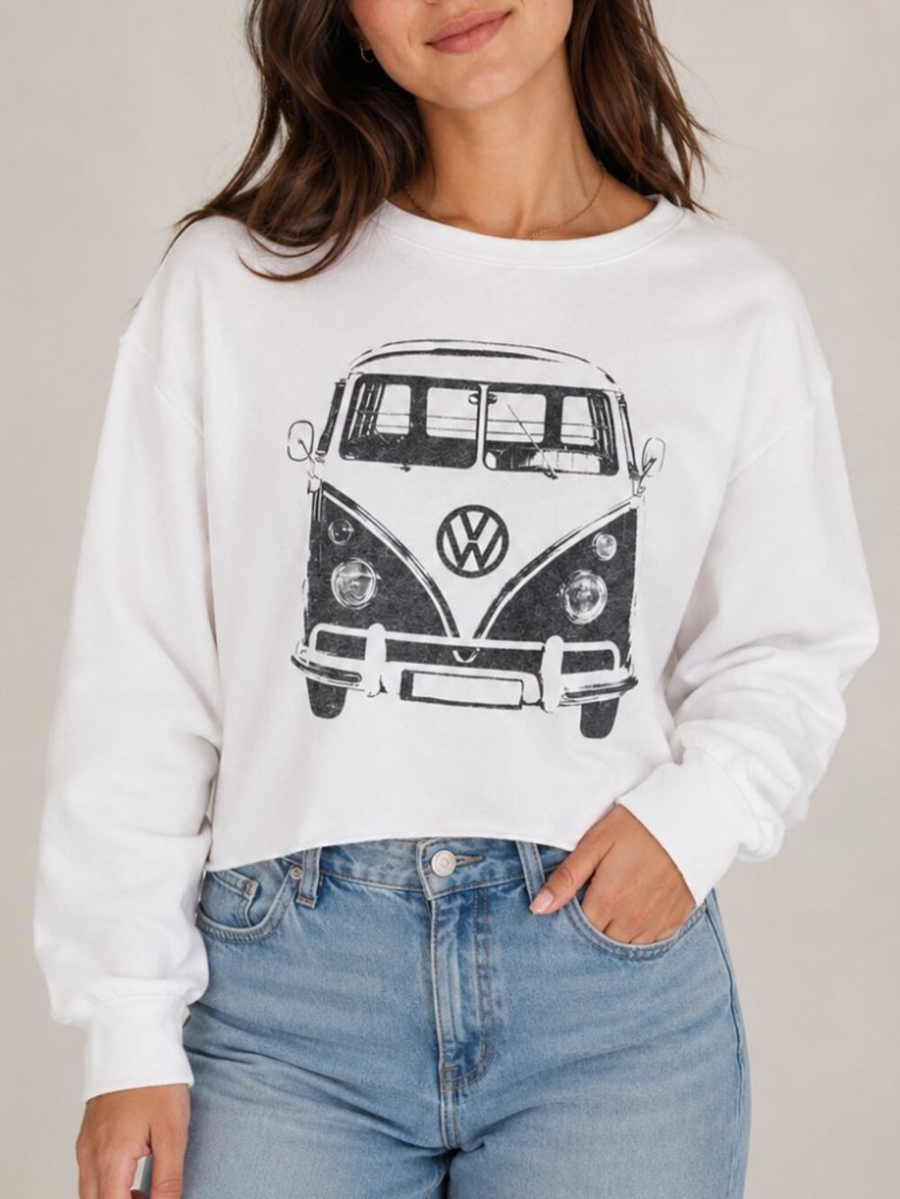 Volkswagen Bus White Cropped Sweater